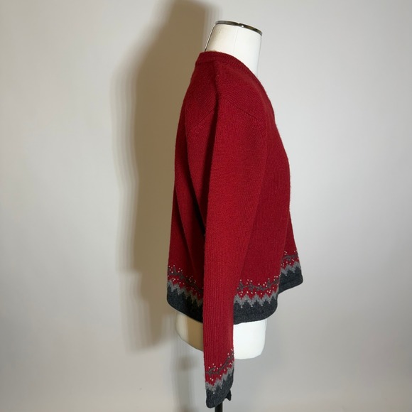 Woolrich 100% Wool Fair Isle Knit Sweater Womens Small Red Gray Winter Festive - Picture 5 of 12
